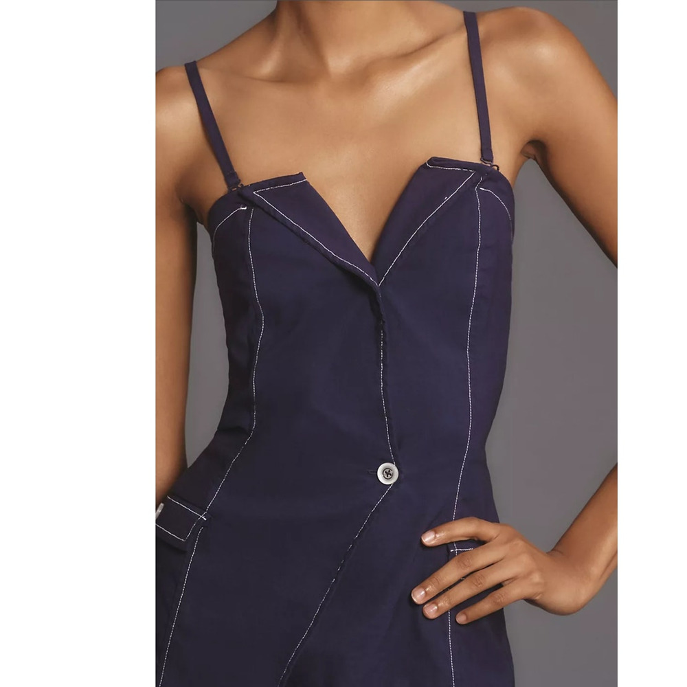 NWT Anthropologie Maeve Strapless Linen Mini Dress $158 SIZE 8 Blue Stetchy - Picture 2 of 5